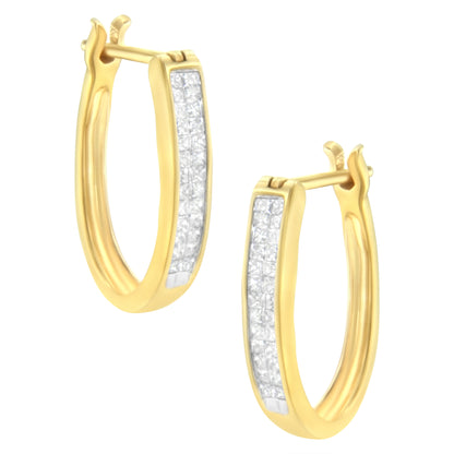 10K Yellow Gold 1/2 Cttw Invisible Set Princess-cut Diamond Hoop Earrings (H-I Color, SI2-I1 Clarity) by Bids.com