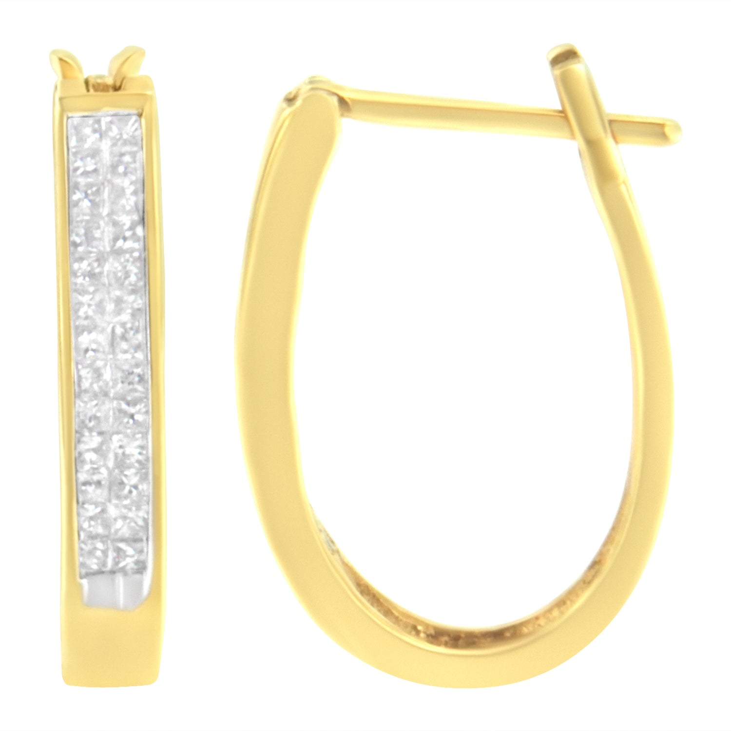 10K Yellow Gold 1/2 Cttw Invisible Set Princess-cut Diamond Hoop Earrings (H-I Color, SI2-I1 Clarity) by Bids.com