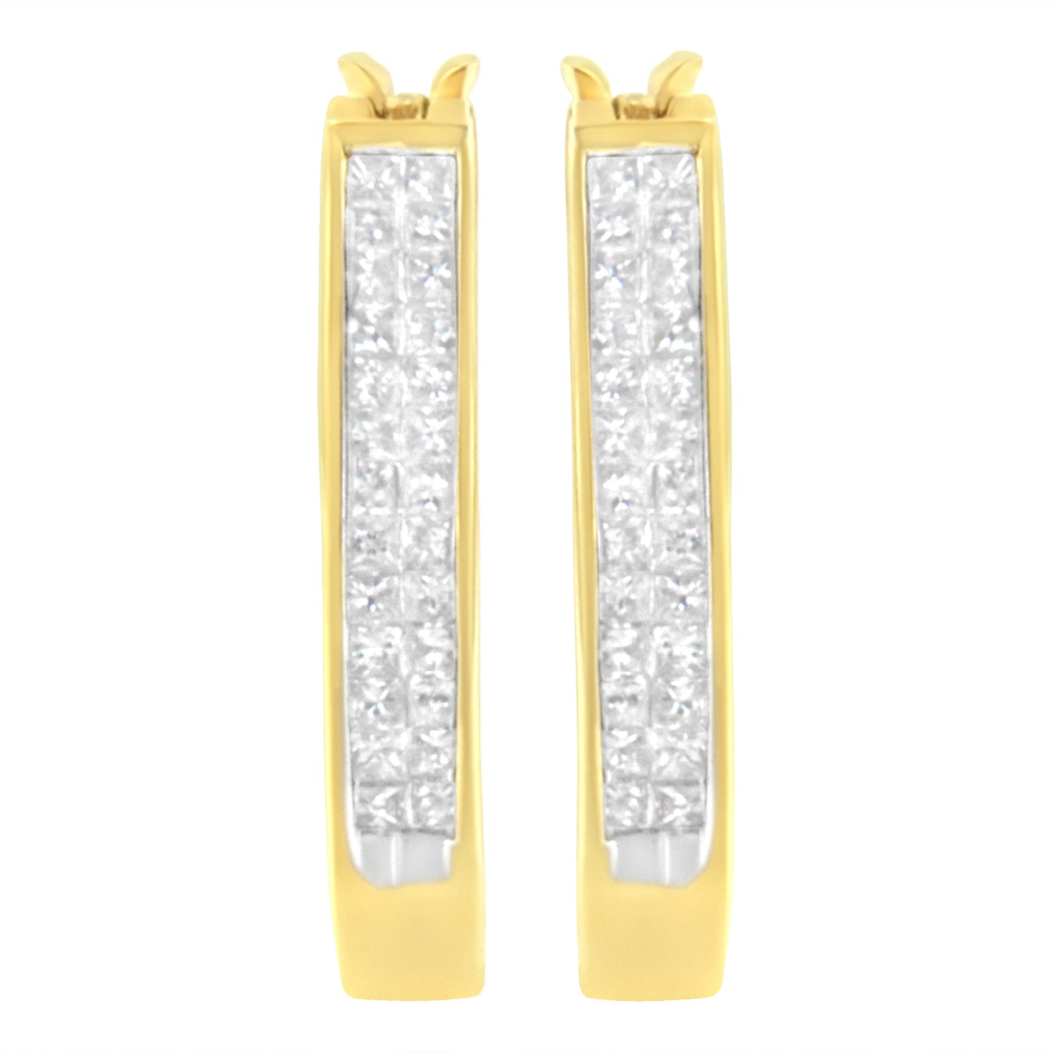 10K Yellow Gold 1/2 Cttw Invisible Set Princess-cut Diamond Hoop Earrings (H-I Color, SI2-I1 Clarity) by Bids.com