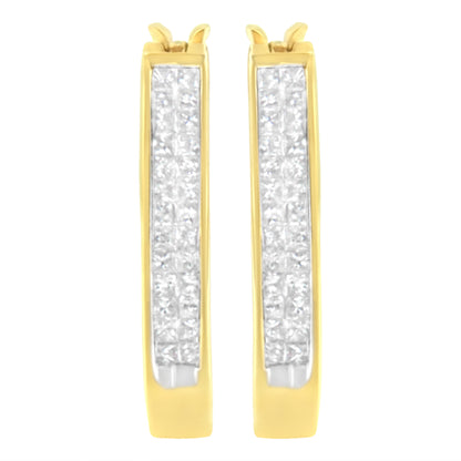 10K Yellow Gold 1/2 Cttw Invisible Set Princess-cut Diamond Hoop Earrings (H-I Color, SI2-I1 Clarity) by Bids.com