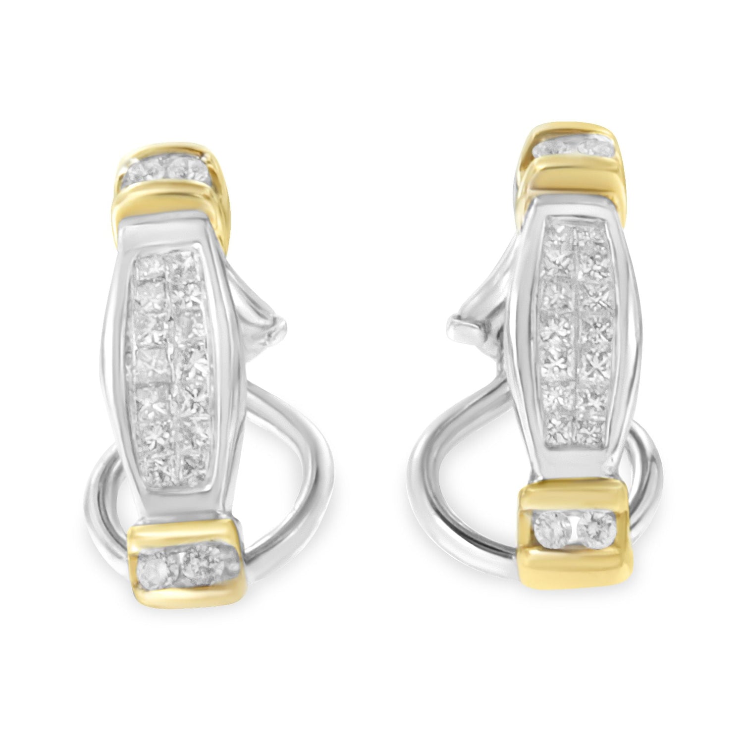 14K Two-Toned Gold Round and Princess Cut Diamond Earrings (0.5 cttw, H-I Color, SI2-I1 Clarity) by Bids.com