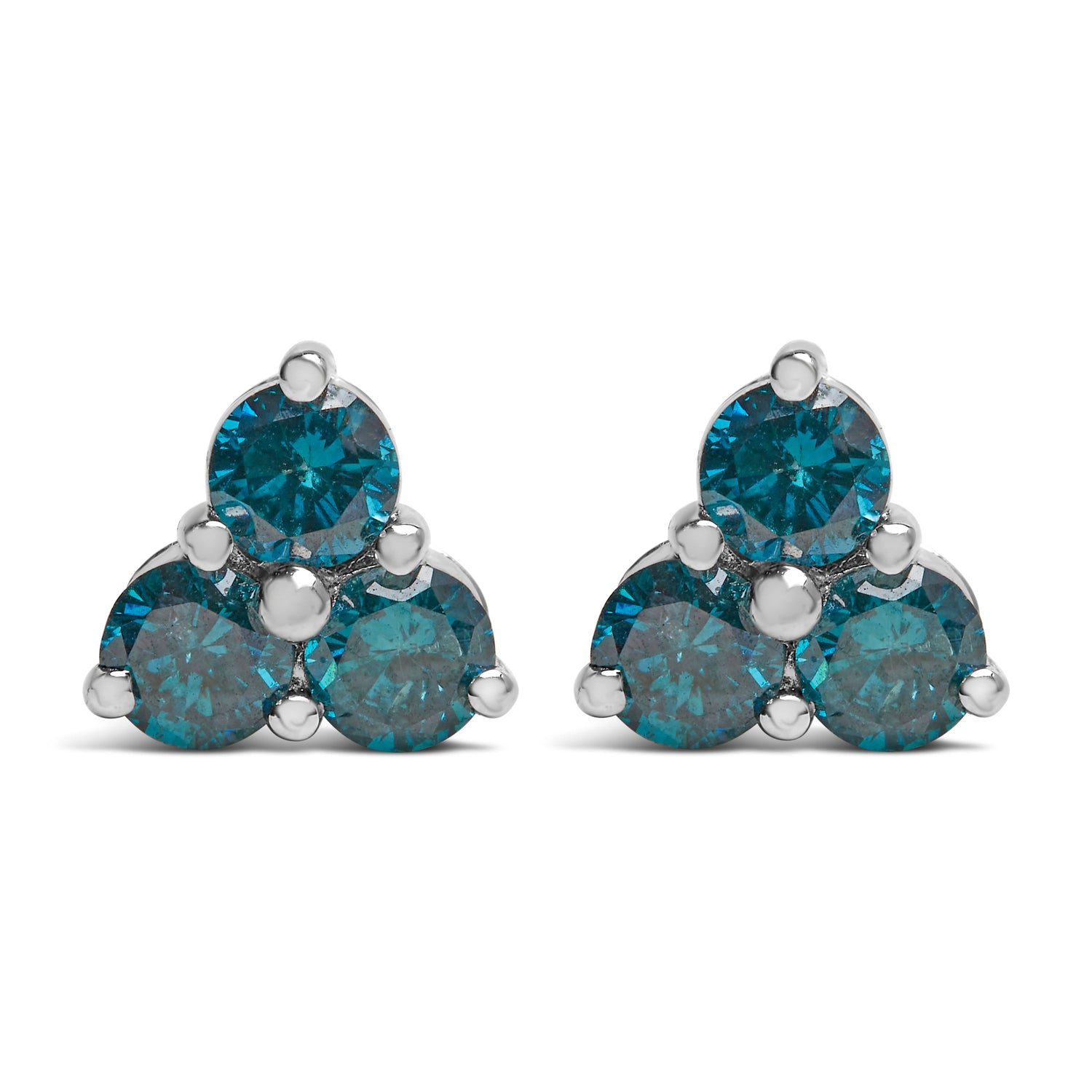 14KT White Gold Treated Blue Diamond Trio Stud Earrings (1 1/3 cttw, Blue) by Bids.com