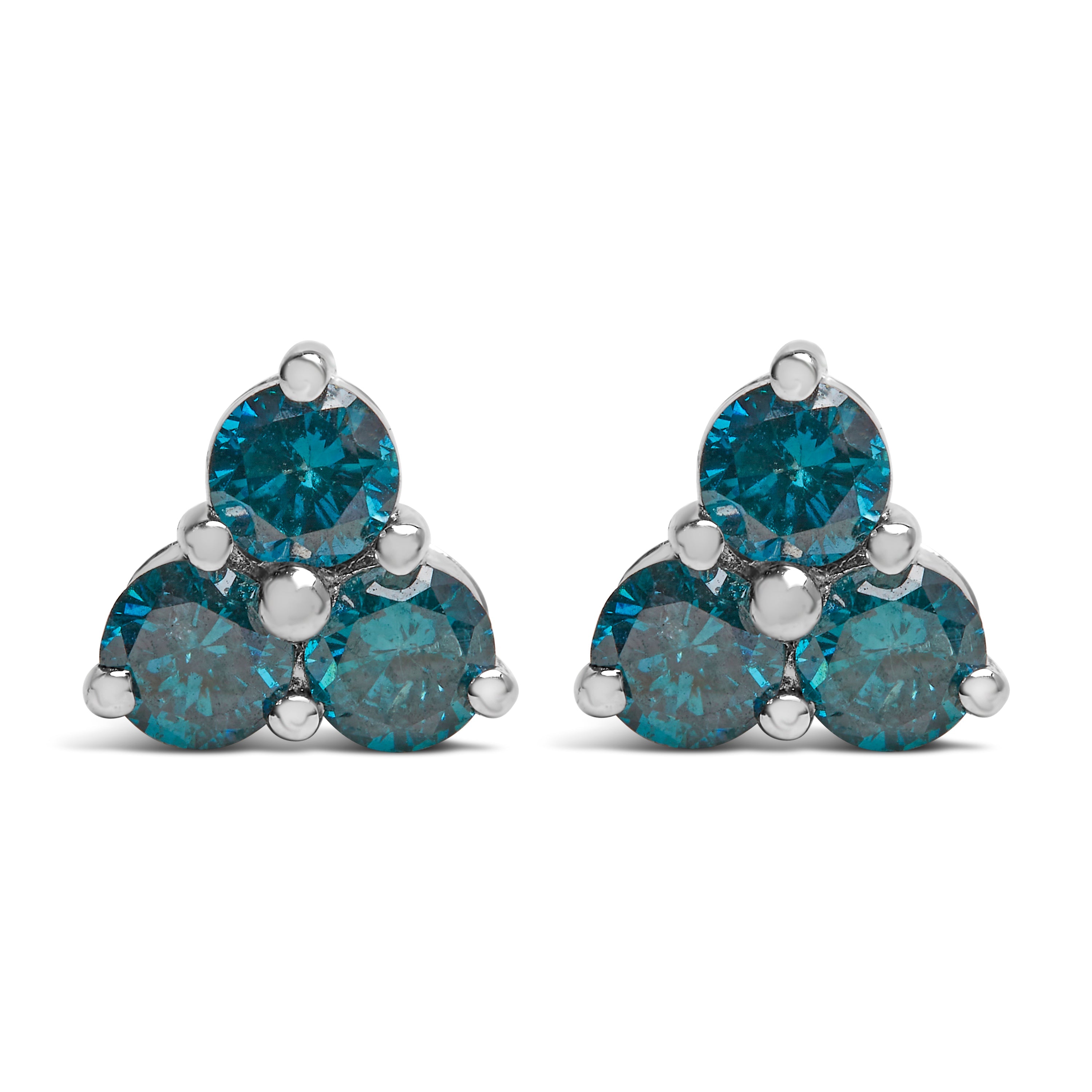 14KT White Gold Treated Blue Diamond Trio Stud Earrings (1 1/3 cttw, Blue) by Bids.com