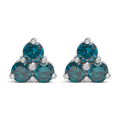 14KT White Gold Treated Blue Diamond Trio Stud Earrings (1 1/3 cttw, Blue) by Bids.com