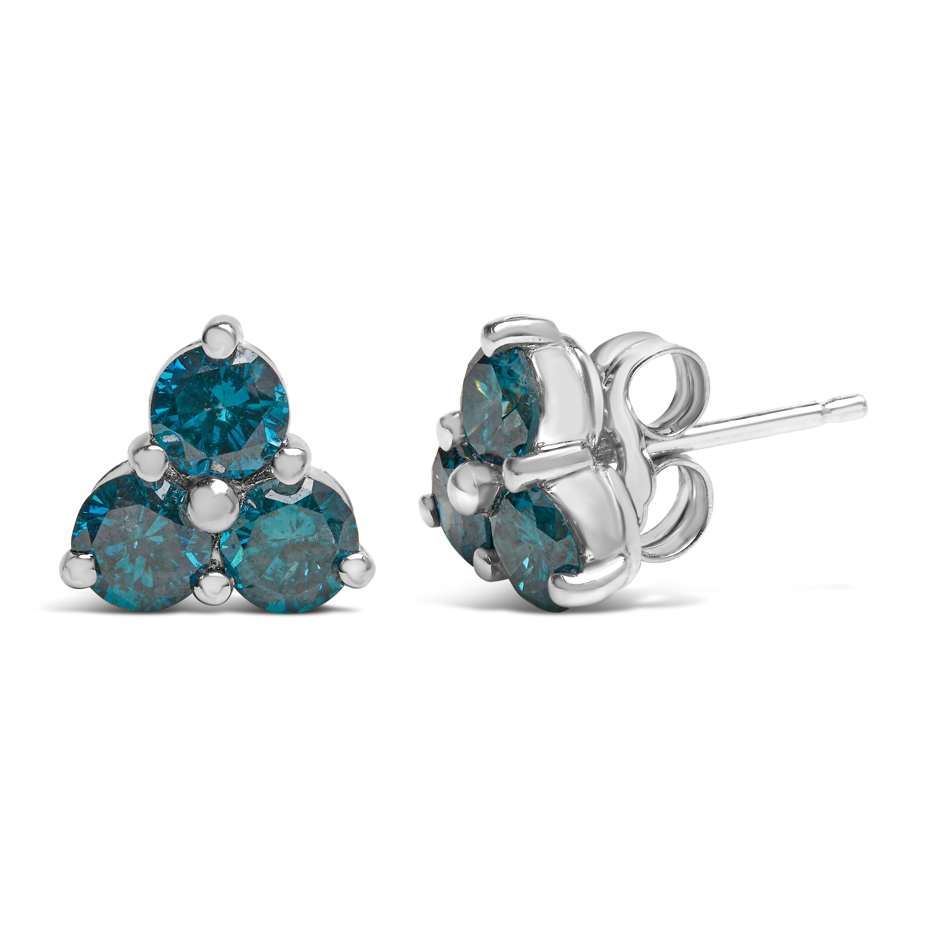 14KT White Gold Treated Blue Diamond Trio Stud Earrings (1 1/3 cttw, Blue) by Bids.com