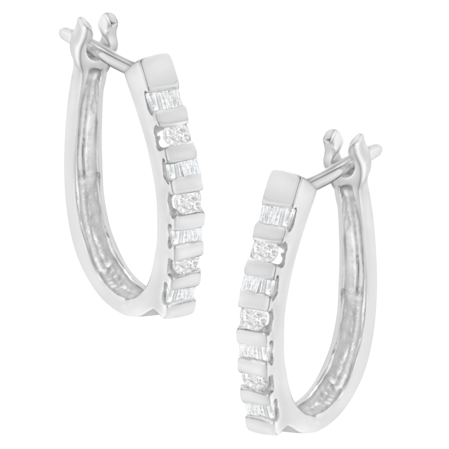 10K Yellow Gold Round and Baguette Cut Diamond Oblong Hinged Leverback Hoop Earrings (Â¼ Cttw, I-J Color, I2-I3 Clarity) by Bids.com