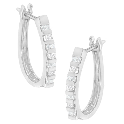 10K Yellow Gold Round and Baguette Cut Diamond Oblong Hinged Leverback Hoop Earrings (Â¼ Cttw, I-J Color, I2-I3 Clarity) by Bids.com