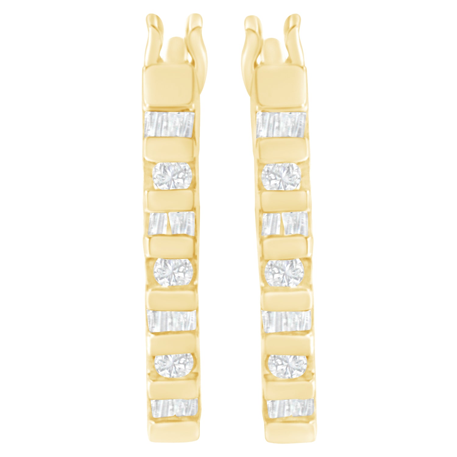 10K Yellow Gold Round and Baguette Cut Diamond Oblong Hinged Leverback Hoop Earrings (Â¼ Cttw, I-J Color, I2-I3 Clarity) by Bids.com
