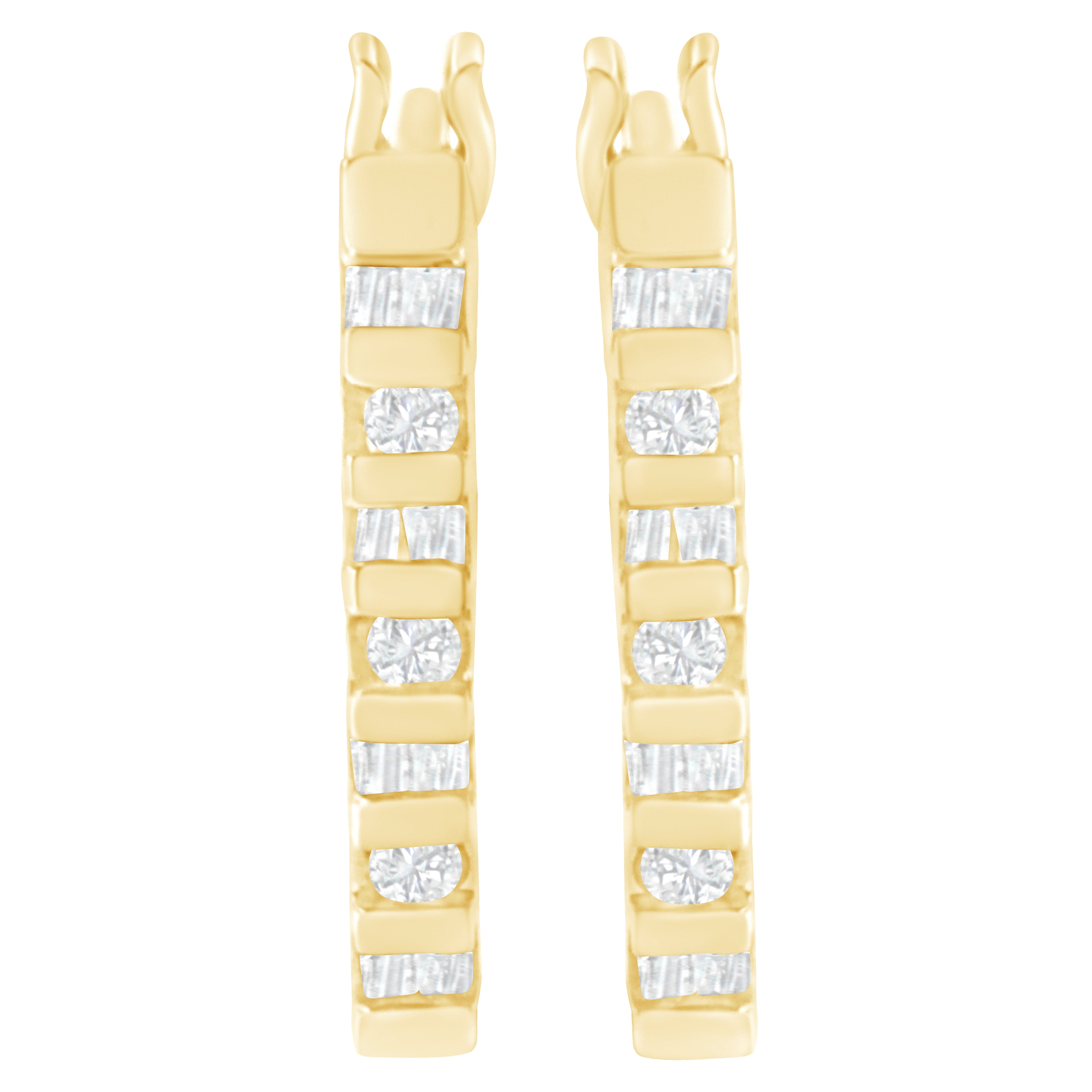 10K Yellow Gold Round and Baguette Cut Diamond Oblong Hinged Leverback Hoop Earrings (Â¼ Cttw, I-J Color, I2-I3 Clarity) by Bids.com