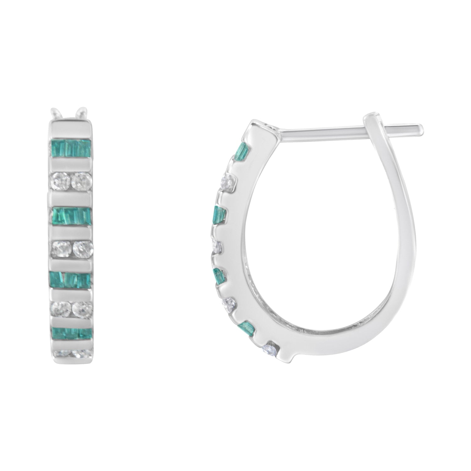 10k White Gold Round and Blue Baguette 1/2 cttw Diamond Hoop Earrings (I-J Color, I2-I3 Clarity) by Bids.com