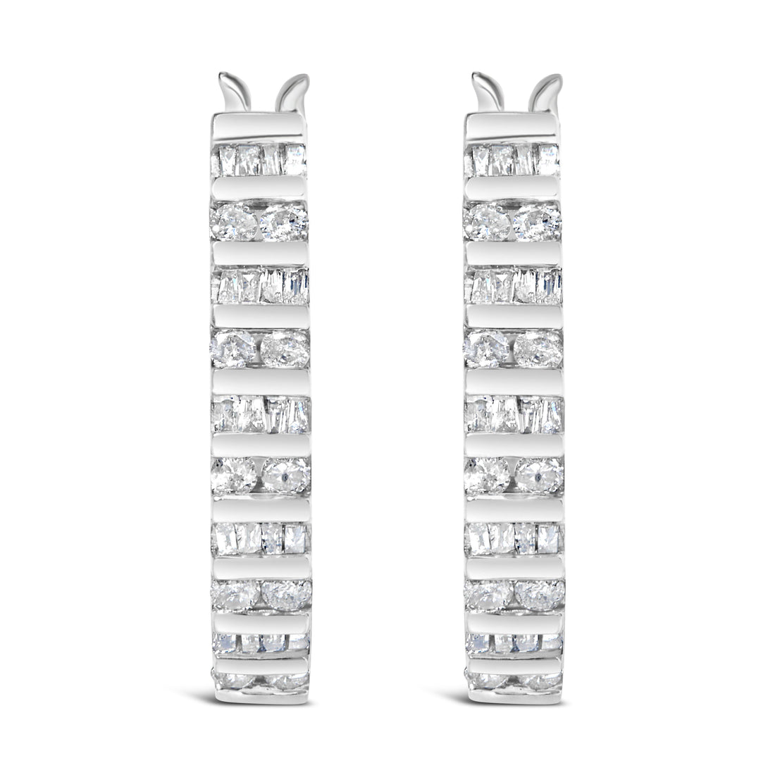 10K White Gold 1.0 Cttw Alternating Diamond "U" Hoop Earrings (I-J Color, I2-I3 Clarity) by Bids.com