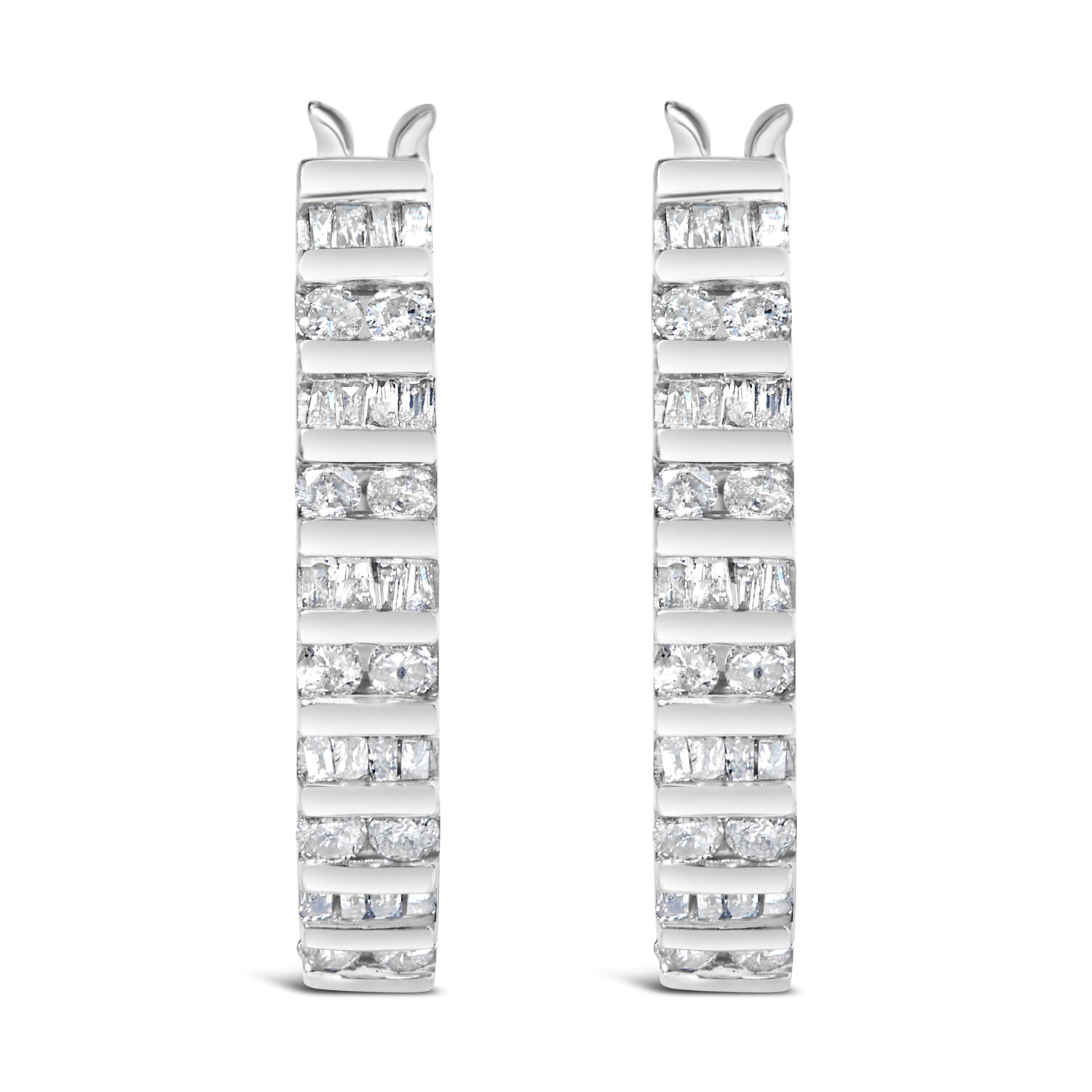 10K White Gold 1.0 Cttw Alternating Diamond "U" Hoop Earrings (I-J Color, I2-I3 Clarity) by Bids.com