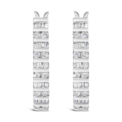 10K White Gold 1.0 Cttw Alternating Diamond "U" Hoop Earrings (I-J Color, I2-I3 Clarity) by Bids.com