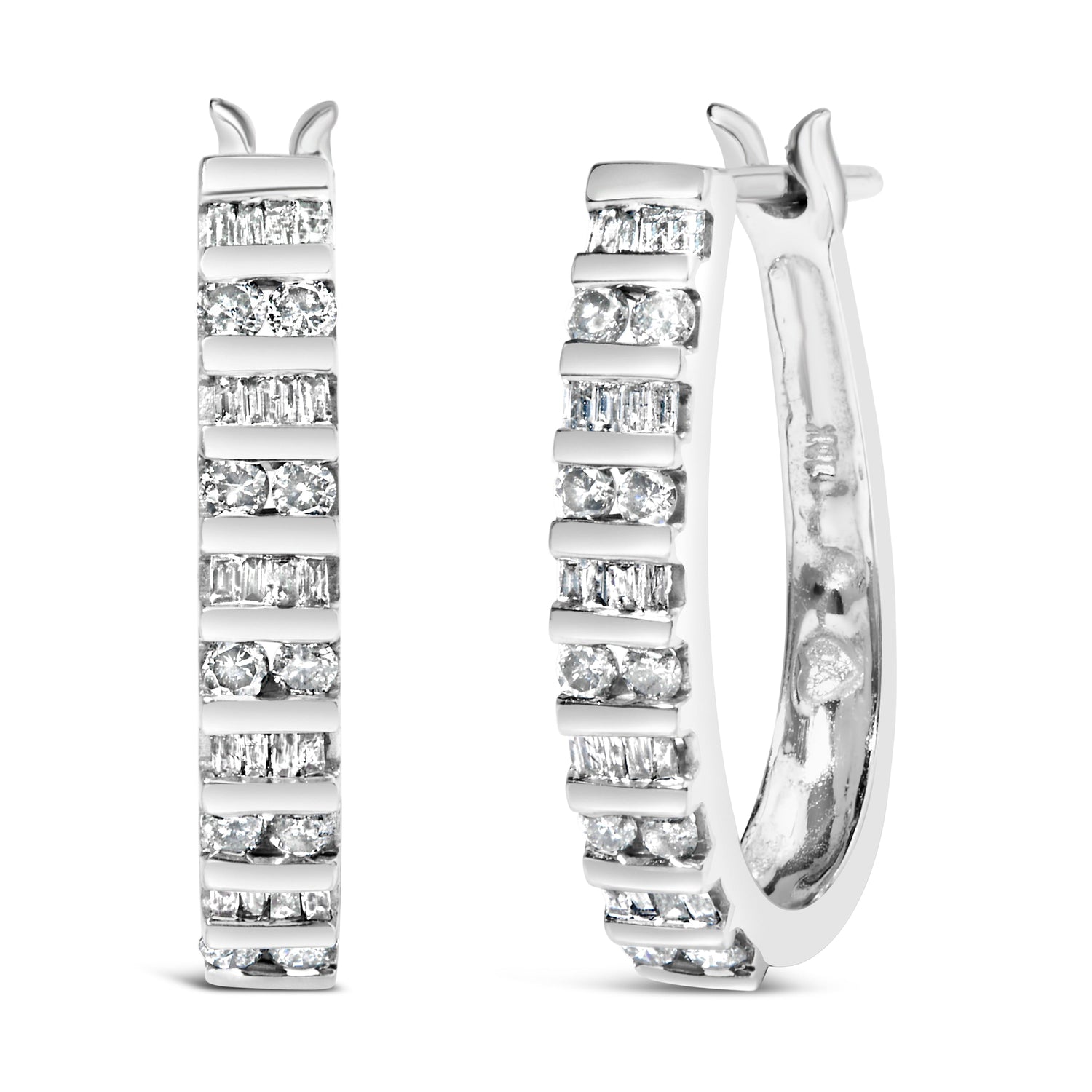 10K White Gold 1.0 Cttw Alternating Diamond "U" Hoop Earrings (I-J Color, I2-I3 Clarity) by Bids.com