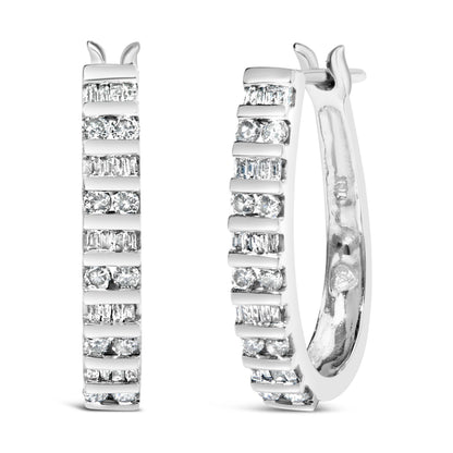 10K White Gold 1.0 Cttw Alternating Diamond "U" Hoop Earrings (I-J Color, I2-I3 Clarity) by Bids.com