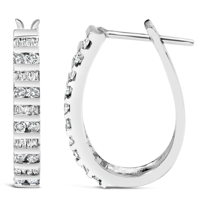 10K White Gold 1.0 Cttw Alternating Diamond "U" Hoop Earrings (I-J Color, I2-I3 Clarity) by Bids.com
