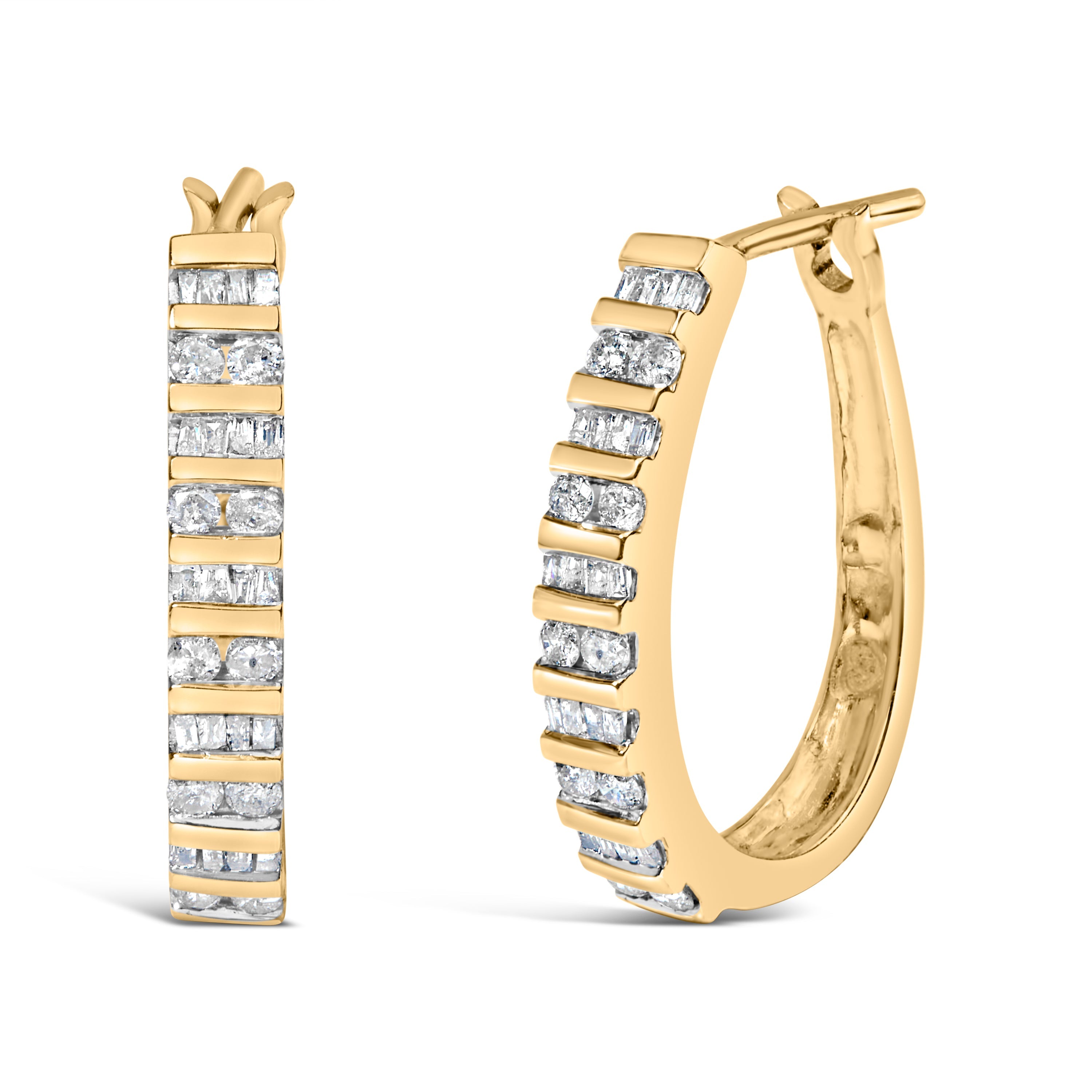 10K White Gold 1.0 Cttw Alternating Diamond "U" Hoop Earrings (I-J Color, I2-I3 Clarity) by Bids.com