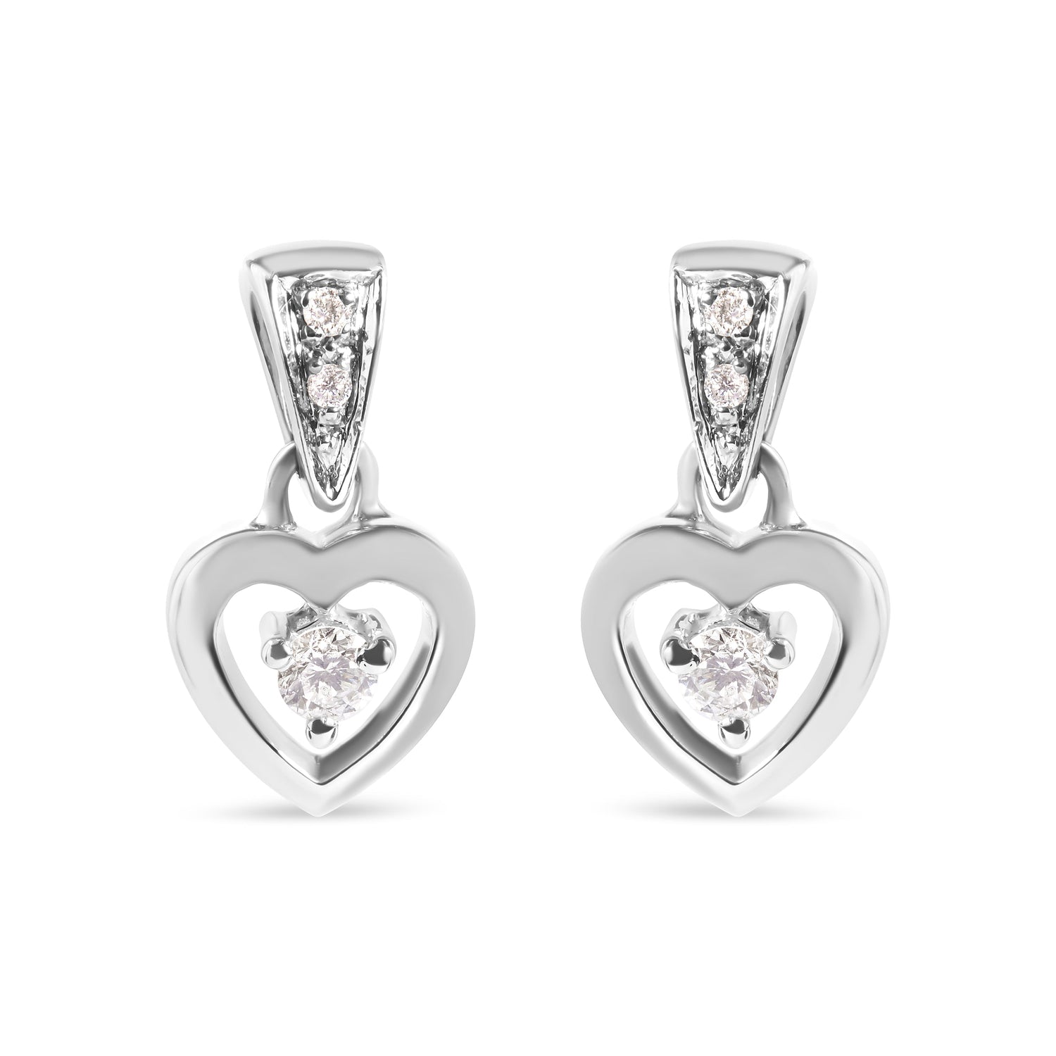 14K White Gold 1/6 Cttw Diamond Dangle Heart Stud Earrings (H-I, SI2-I1)  DestGlow