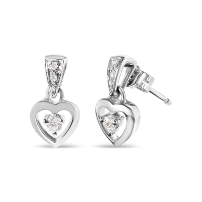 14K White Gold 1/6 Cttw Diamond Dangle Heart Stud Earrings (H-I, SI2-I1)  DestGlow