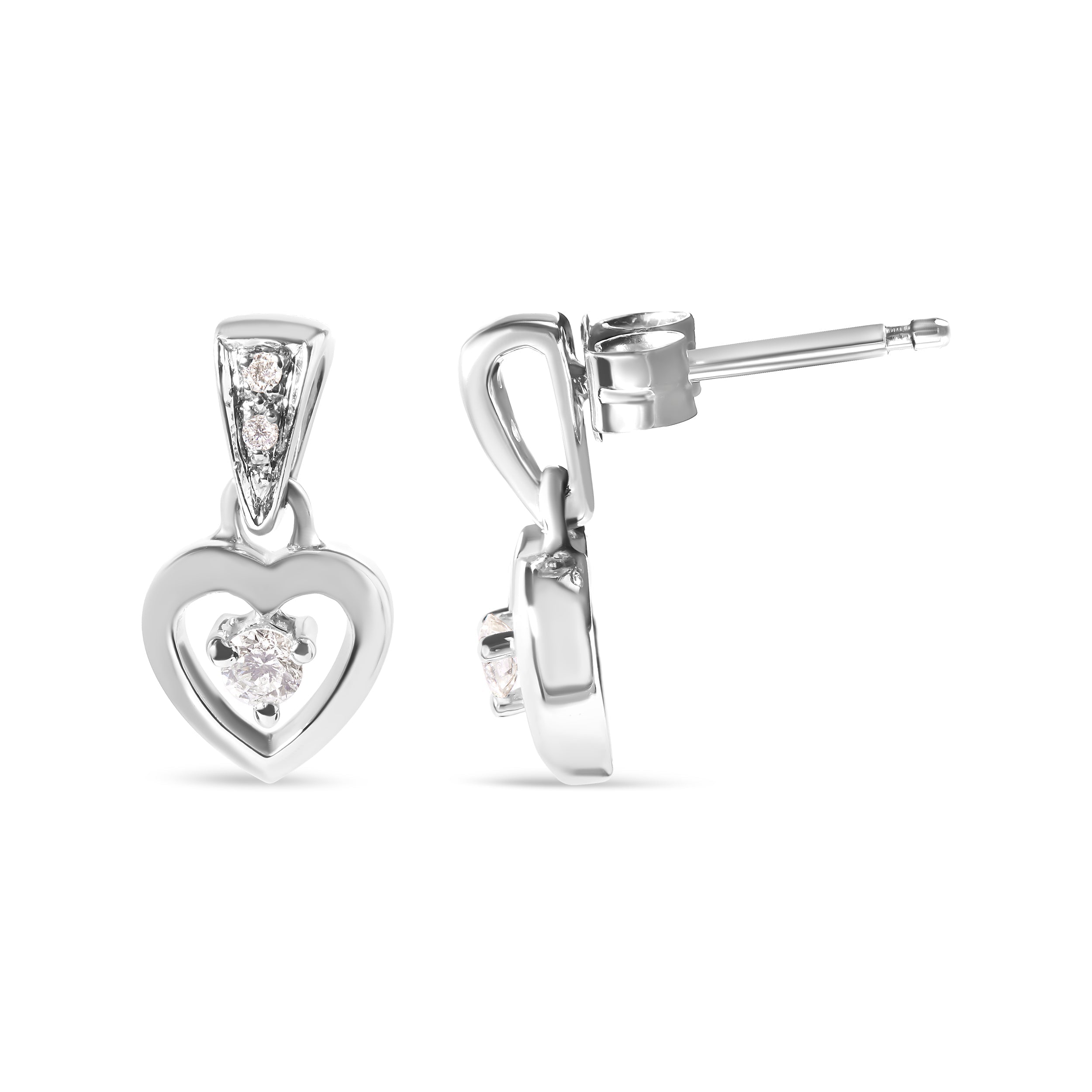 14K White Gold 1/6 Cttw Diamond Dangle Heart Stud Earrings (H-I, SI2-I1)  DestGlow