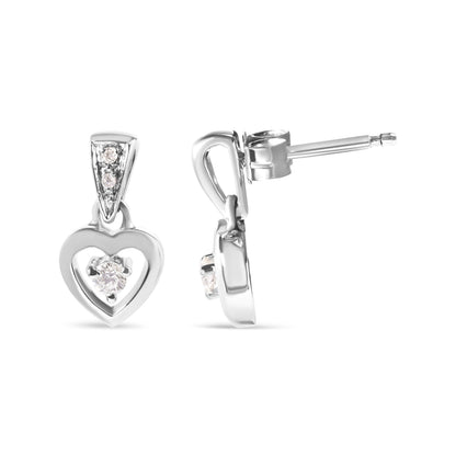 14K White Gold 1/6 Cttw Diamond Dangle Heart Stud Earrings (H-I, SI2-I1)  DestGlow