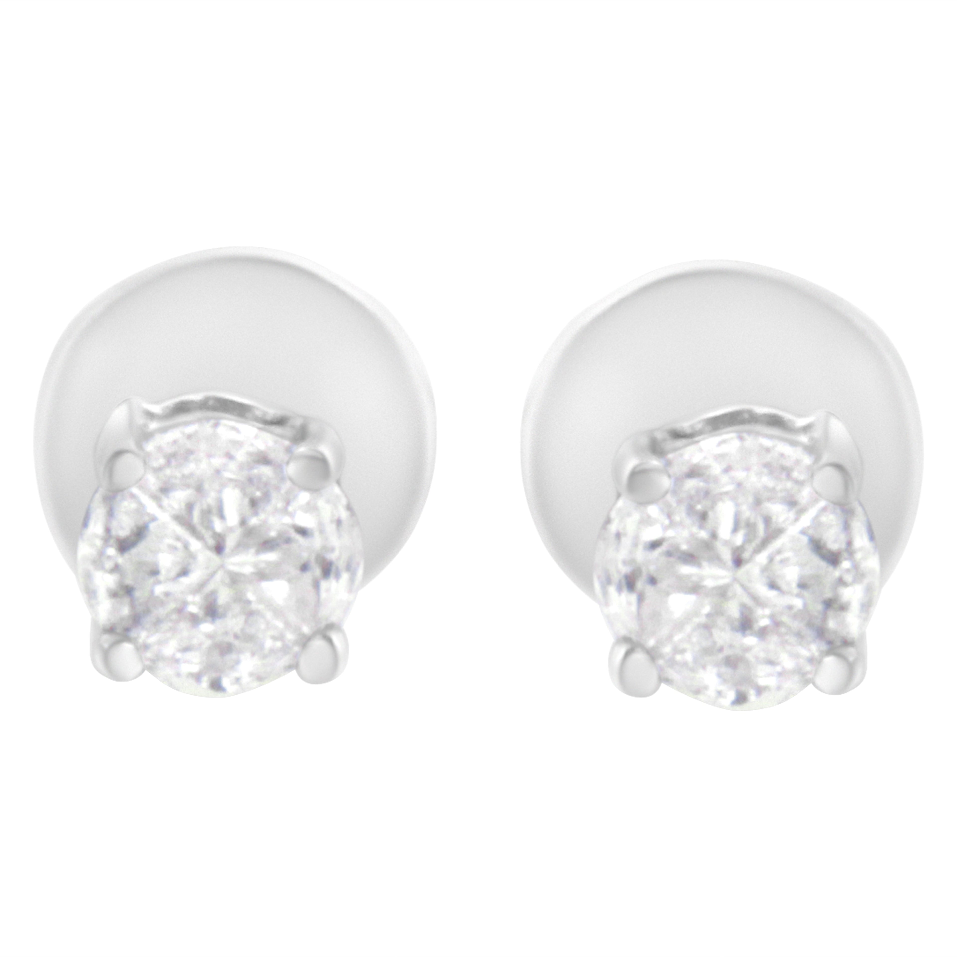 14K White Gold 1/2 Cttw Pie-Cut Diamond Solitaire Stud Earrings (H-I Color, SI1-SI2 Clarity) by Bids.com