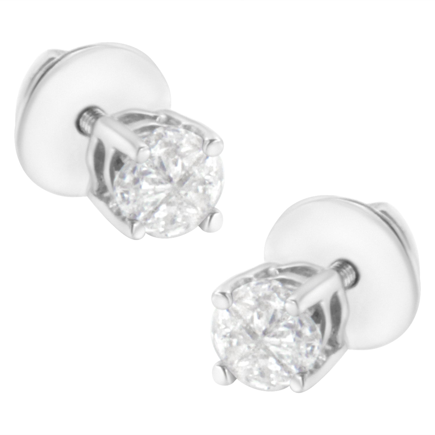 14K White Gold 1/2 Cttw Pie-Cut Diamond Solitaire Stud Earrings (H-I Color, SI1-SI2 Clarity) by Bids.com