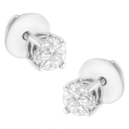 14K White Gold 1/2 Cttw Pie-Cut Diamond Solitaire Stud Earrings (H-I Color, SI1-SI2 Clarity) by Bids.com