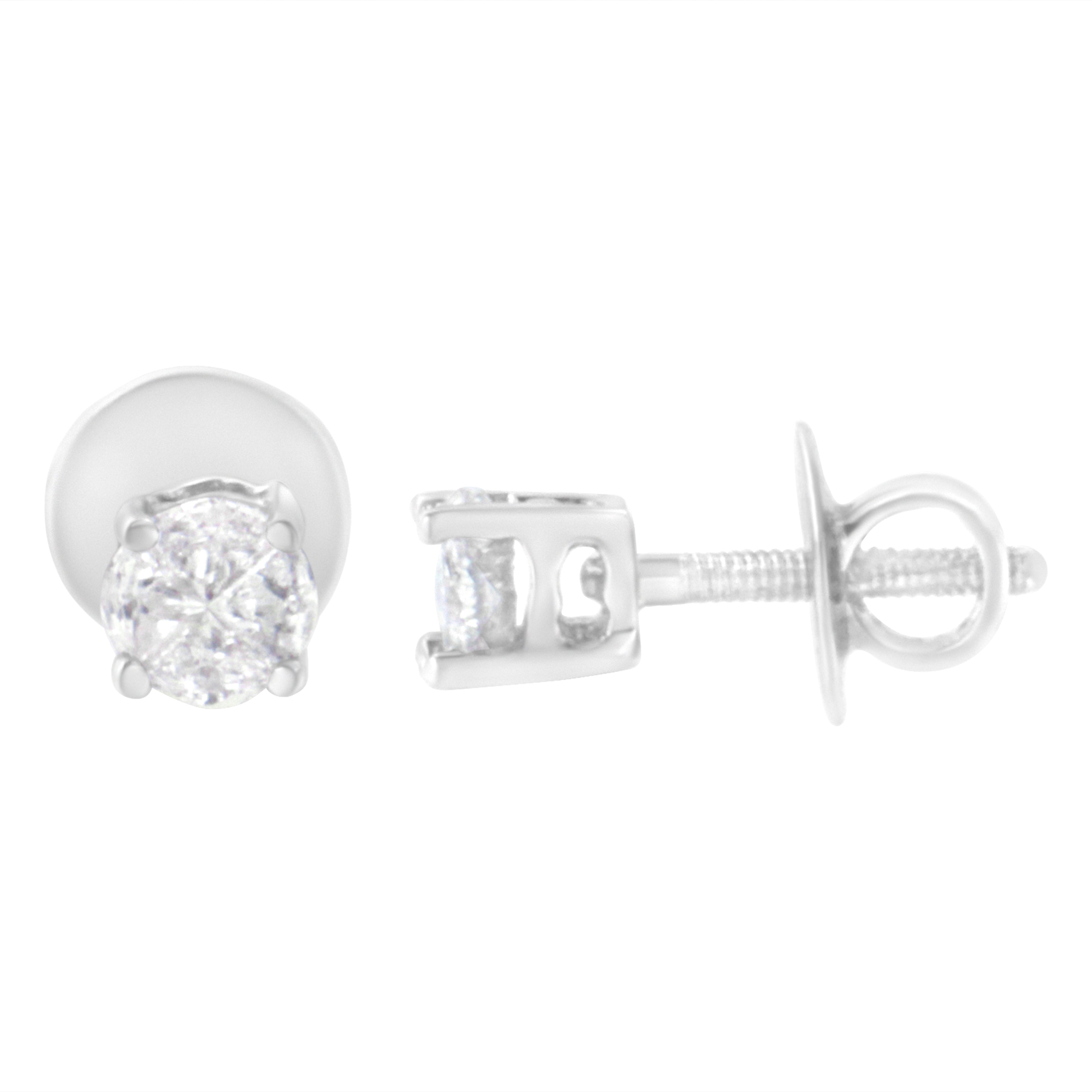 14K White Gold 1/2 Cttw Pie-Cut Diamond Solitaire Stud Earrings (H-I Color, SI1-SI2 Clarity) by Bids.com