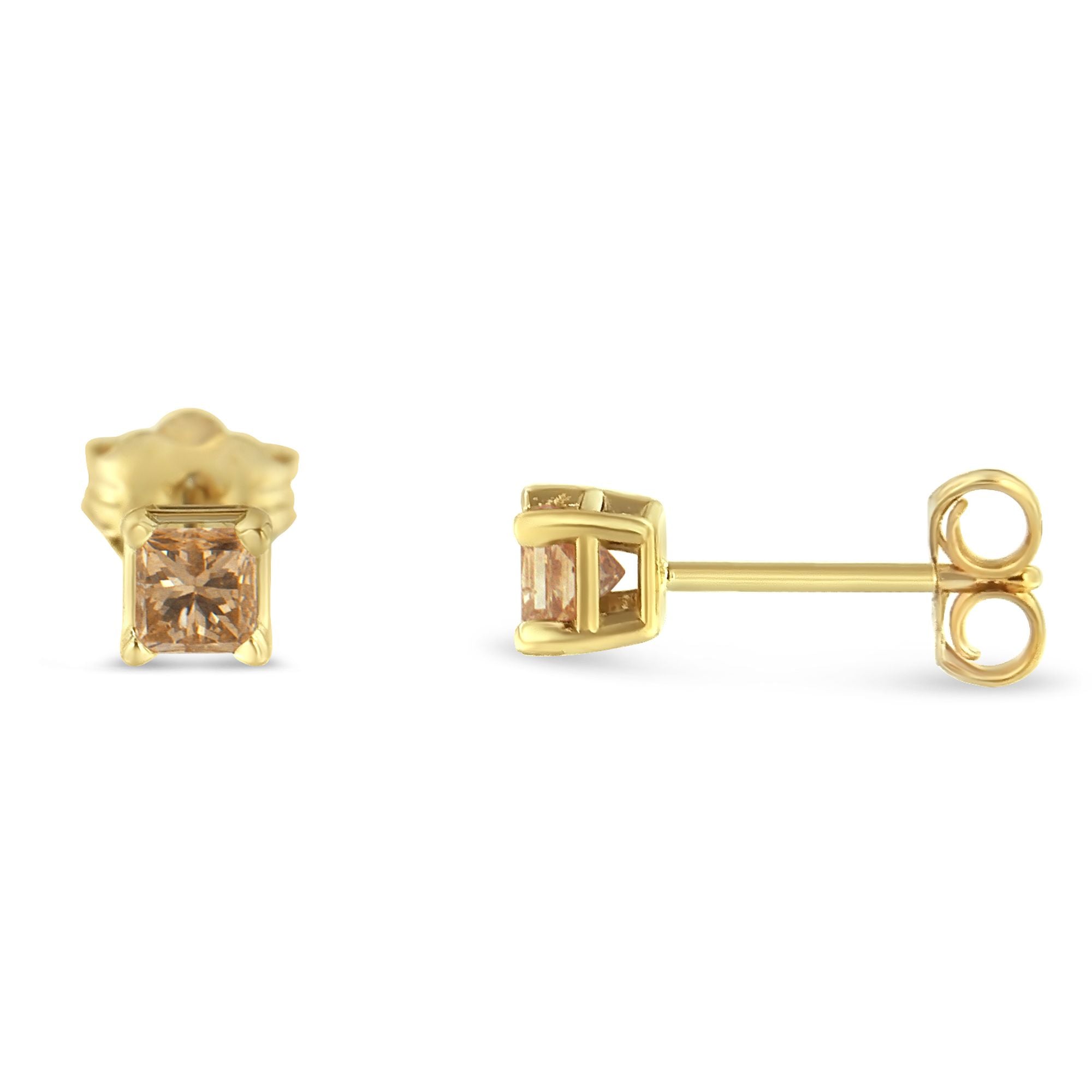 IGI Certified 3/8 Cttw Princess-Cut Square Diamond 4-Prong Solitaire Stud Earrings in 14K Yellow Gold (K-L Color, I1-I2 Clarity) by Bids.com