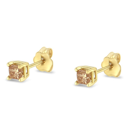 IGI Certified 3/8 Cttw Princess-Cut Square Diamond 4-Prong Solitaire Stud Earrings in 14K Yellow Gold (K-L Color, I1-I2 Clarity) by Bids.com