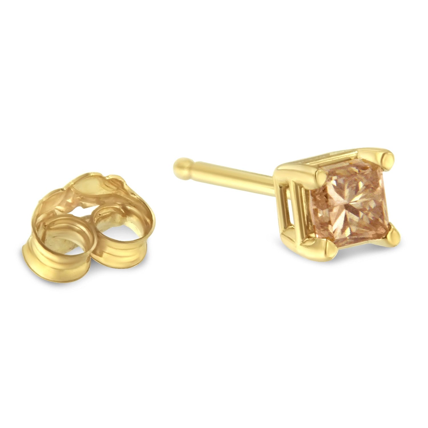 IGI Certified 3/8 Cttw Princess-Cut Square Diamond 4-Prong Solitaire Stud Earrings in 14K Yellow Gold (L-M Color, I1-I2 Clarity)