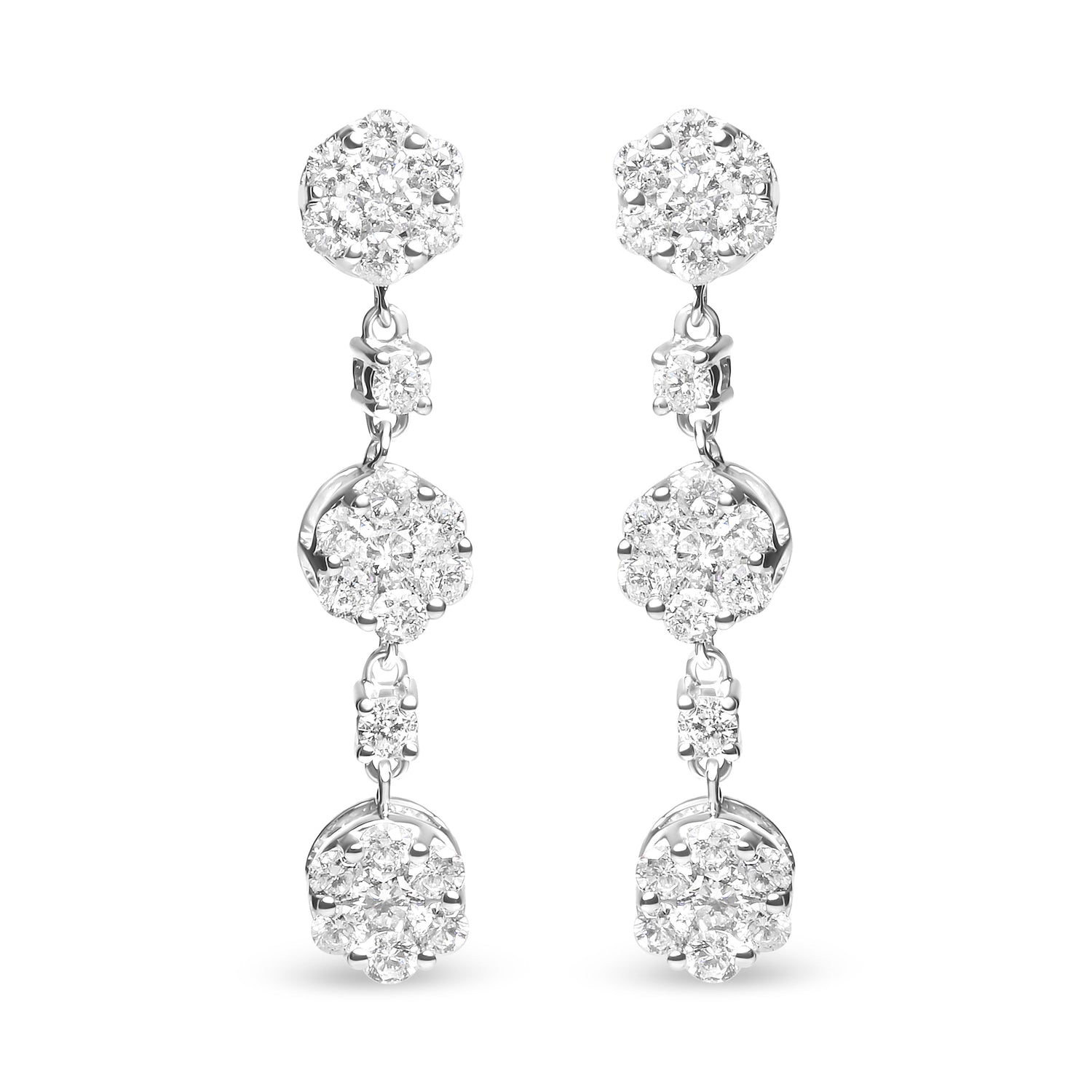 14K White Gold 2.00 Cttw Diamond Composite Cluster Floral Drop Earrings (I-J Color, I1-I2 Clarity)  DestGlow