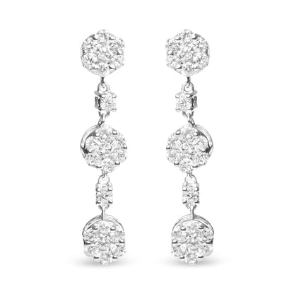 14K White Gold 2.00 Cttw Diamond Composite Cluster Floral Drop Earrings (I-J Color, I1-I2 Clarity)  DestGlow