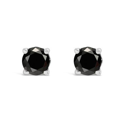 .925 Sterling Silver 1/2 Cttw Black Diamond Solitaire Stud Earrings by Bids.com