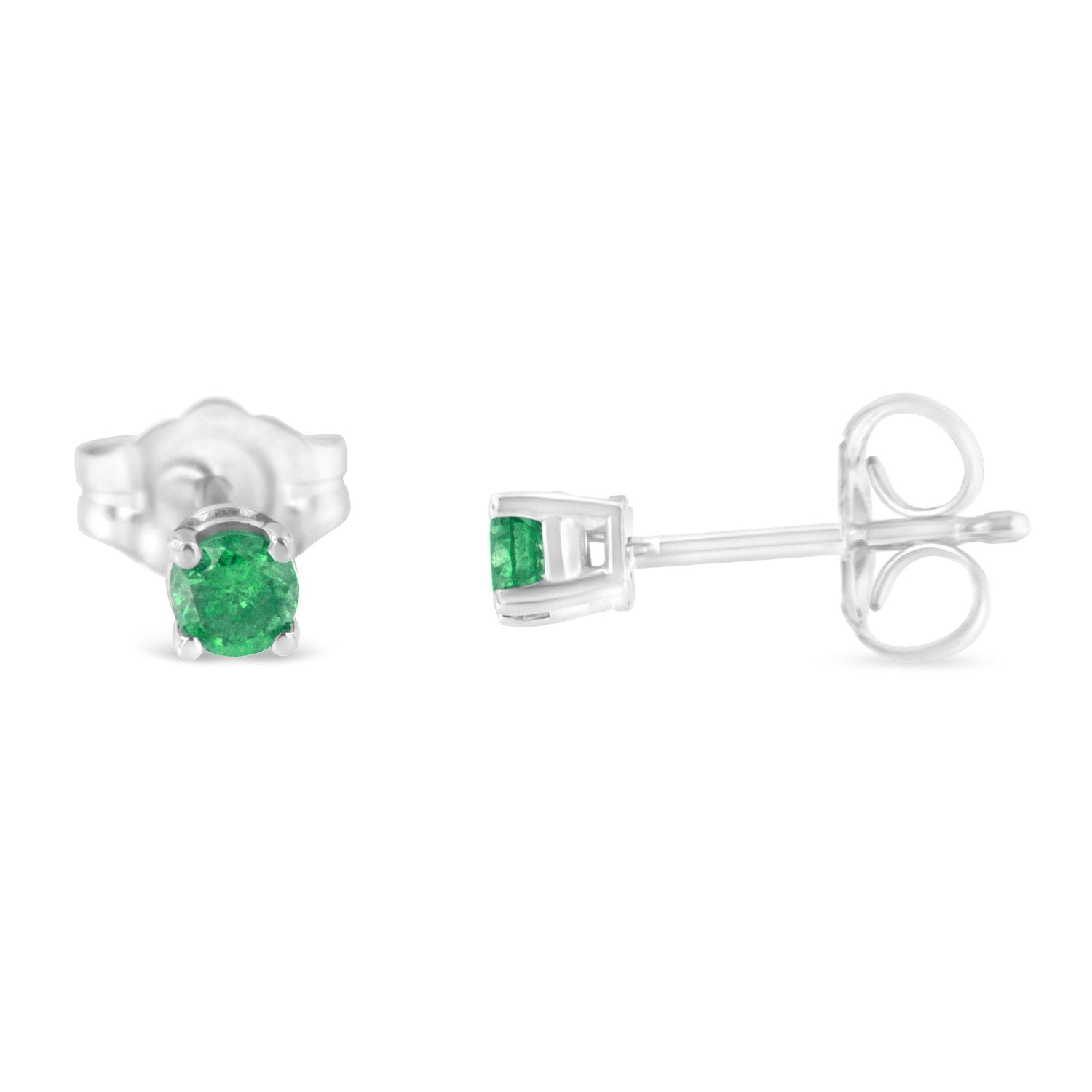 .925 Sterling Silver 1/4 Cttw Round Brilliant-Cut Green Diamond Classic 4-Prong Stud Earrings (Fancy Color-Enhanced, I2-I3 Clarity) by Bids.com