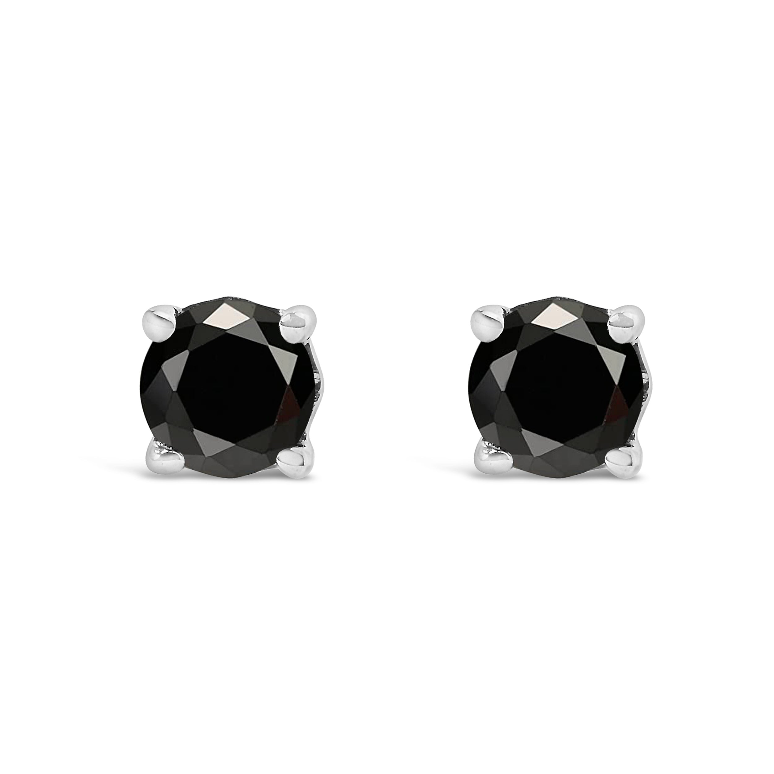 .925 Sterling Silver 1/2 Cttw Black Diamond Solitaire Stud Earrings by Bids.com