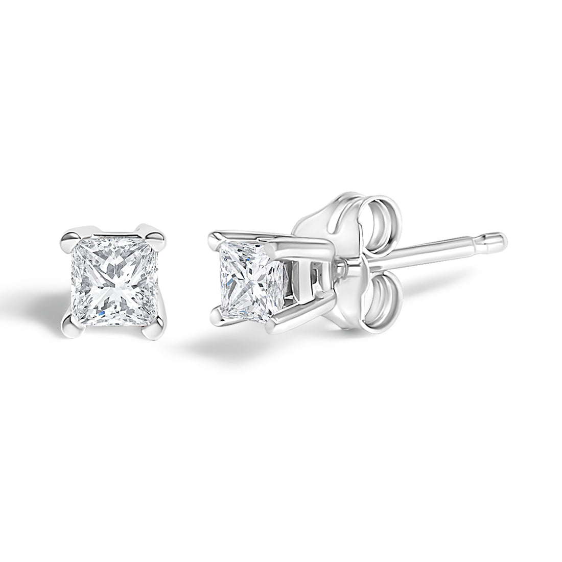 .925 Sterling Silver 1/4 Cttw Princess-Cut Diamond Solitaire Stud Earrings (H-I Color, I1-I2 Clarity) - DestGlow