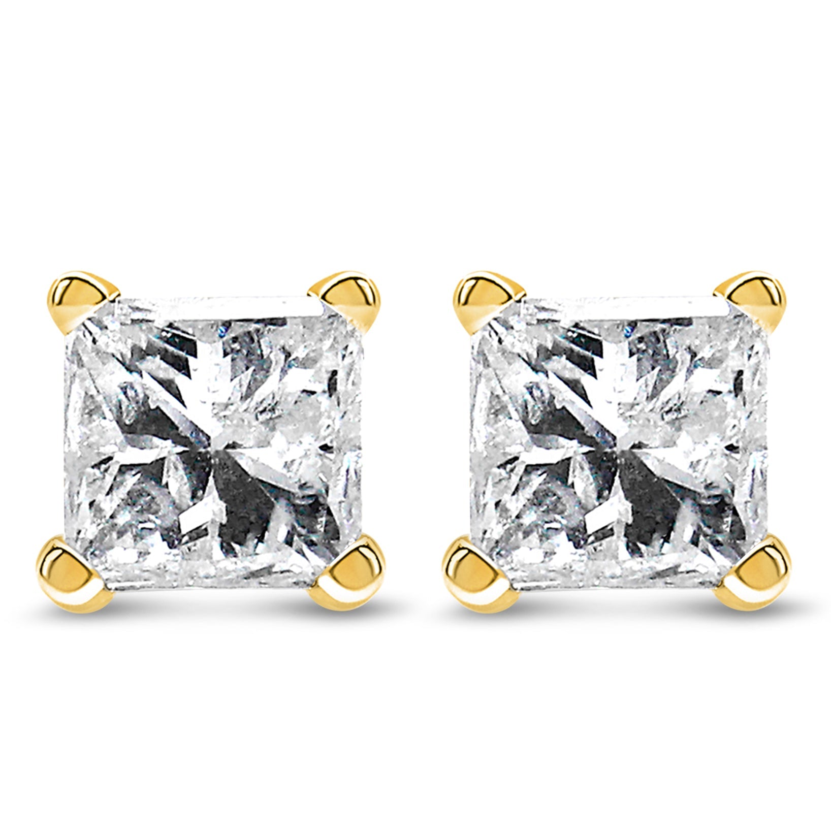 AGS Certified 14k Yellow Gold 1/4 Cttw 4-Prong Set Princess-Cut Solitaire Diamond Push Back Stud Earrings (H-I Color, SI1-SI2 Clarity) by Bids.com
