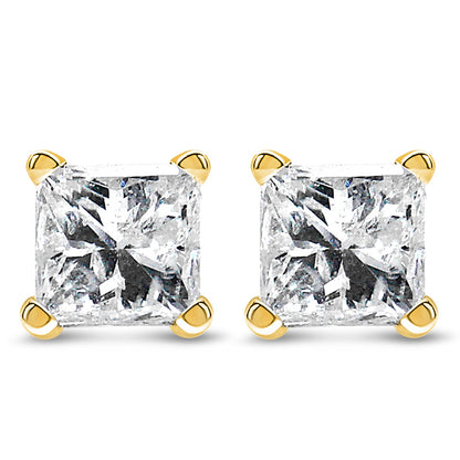 AGS Certified 14k Yellow Gold 1/4 Cttw 4-Prong Set Princess-Cut Solitaire Diamond Push Back Stud Earrings (H-I Color, SI1-SI2 Clarity) by Bids.com