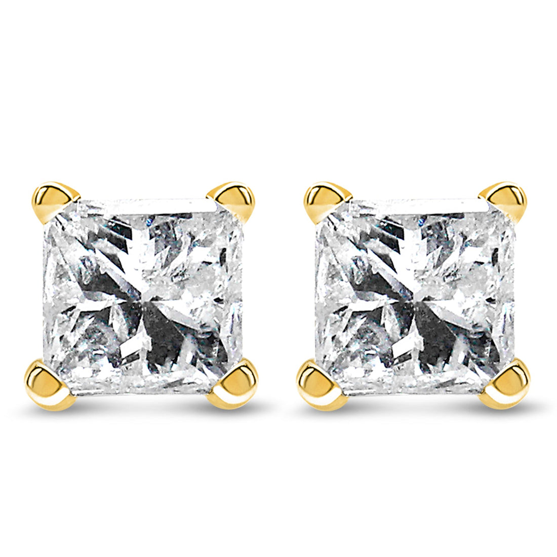 AGS Certified 14k Yellow Gold 1/4 cttw 4-Prong Set Princess-Cut Solitaire Diamond Push Back Stud Earrings (F-G Color, SI2-I1 Clarity) by Bids.com