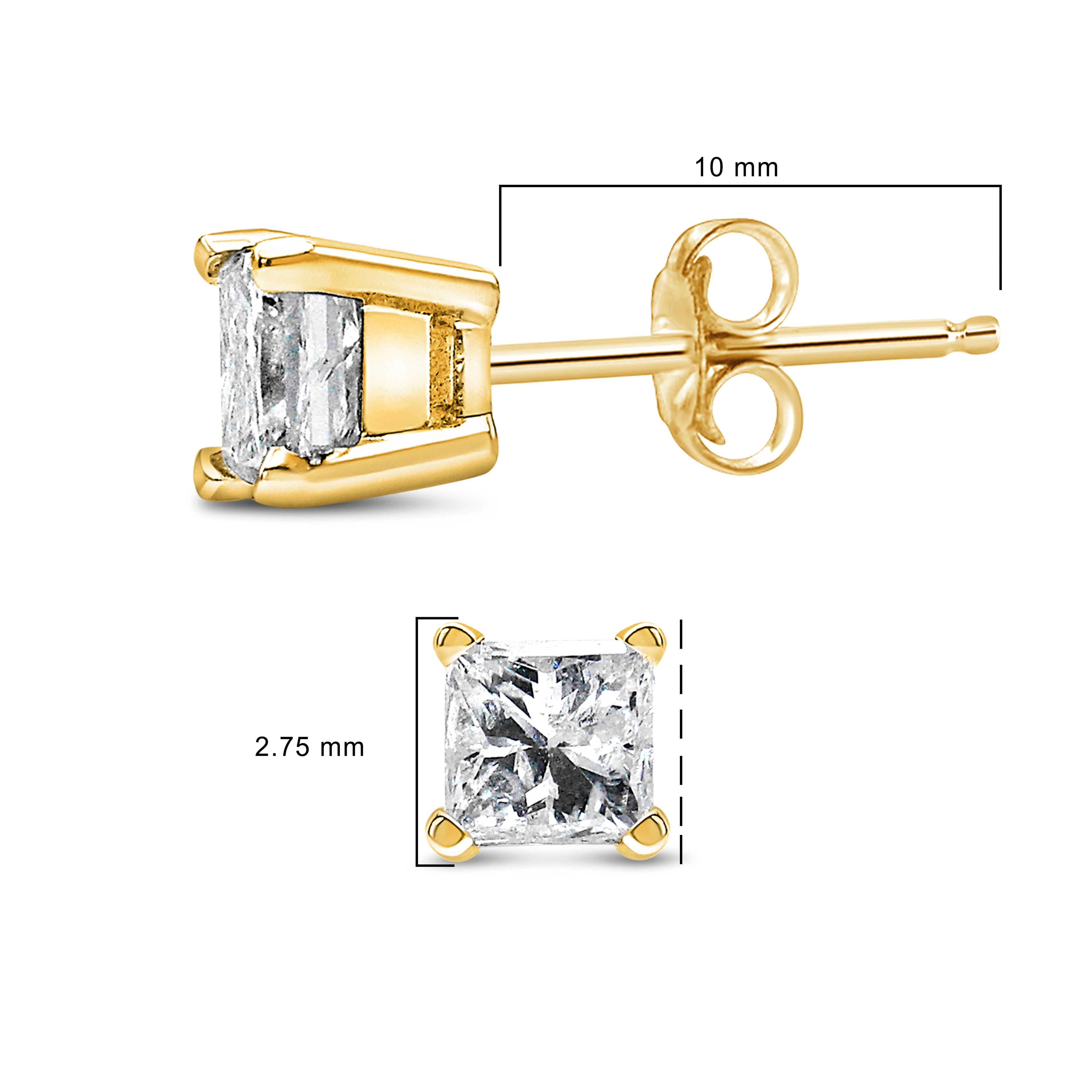 AGS Certified 14k Yellow Gold 1/4 cttw 4-Prong Set Princess-Cut Solitaire Diamond Push Back Stud Earrings (F-G Color, SI2-I1 Clarity) by Bids.com