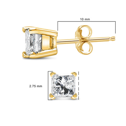AGS Certified 14k Yellow Gold 1/4 cttw 4-Prong Set Princess-Cut Solitaire Diamond Push Back Stud Earrings (F-G Color, SI2-I1 Clarity) by Bids.com