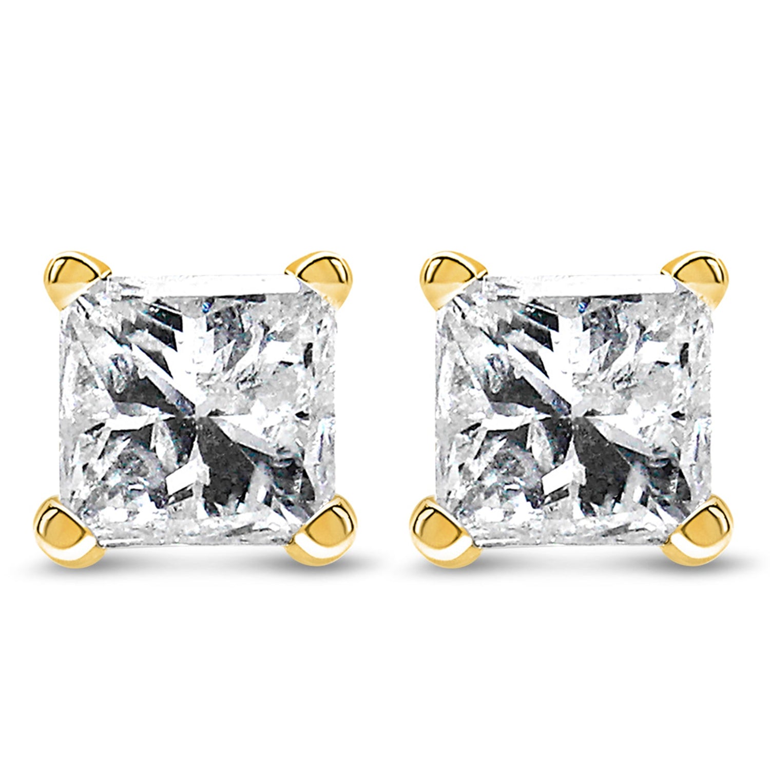 IGI Certified 14k Yellow Gold 1/3 Cttw 4-Prong Set Princess-Cut Solitaire Diamond Push Back Stud Earrings (Q-R Color, I1-I2 Clarity) by Bids.com