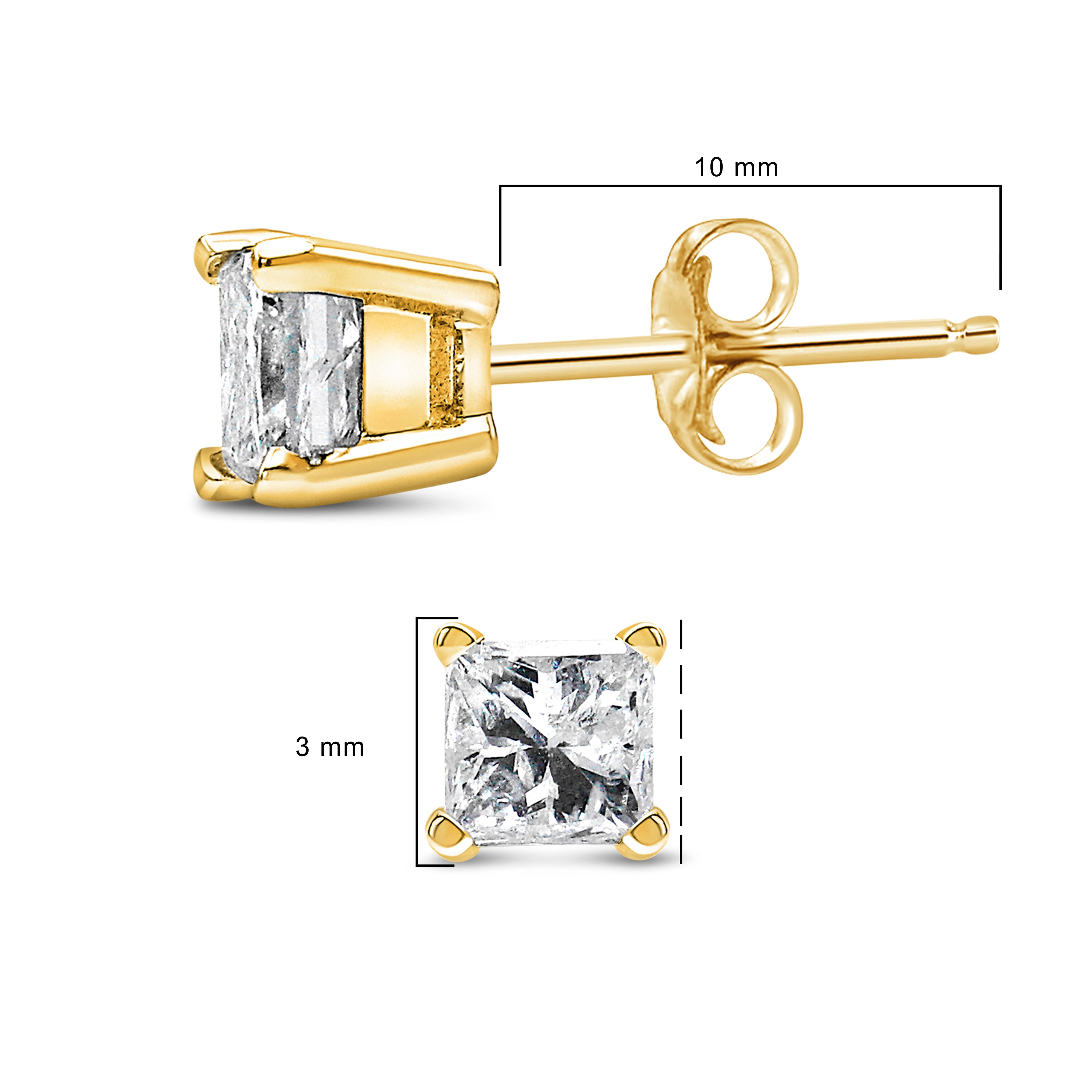 IGI Certified 14k Yellow Gold 1/3 Cttw 4-Prong Set Princess-Cut Solitaire Diamond Push Back Stud Earrings (Q-R Color, I1-I2 Clarity) by Bids.com