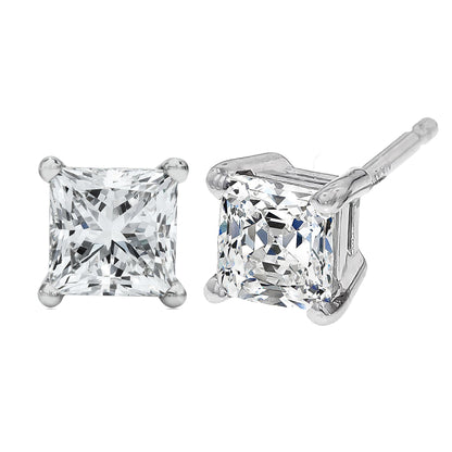 14K White Gold 1/2 Cttw Princess Cut Lab Grown Diamond Solitaire Stud Earrings (F-G Color, VS2-SI1 Clarity) by Bids.com