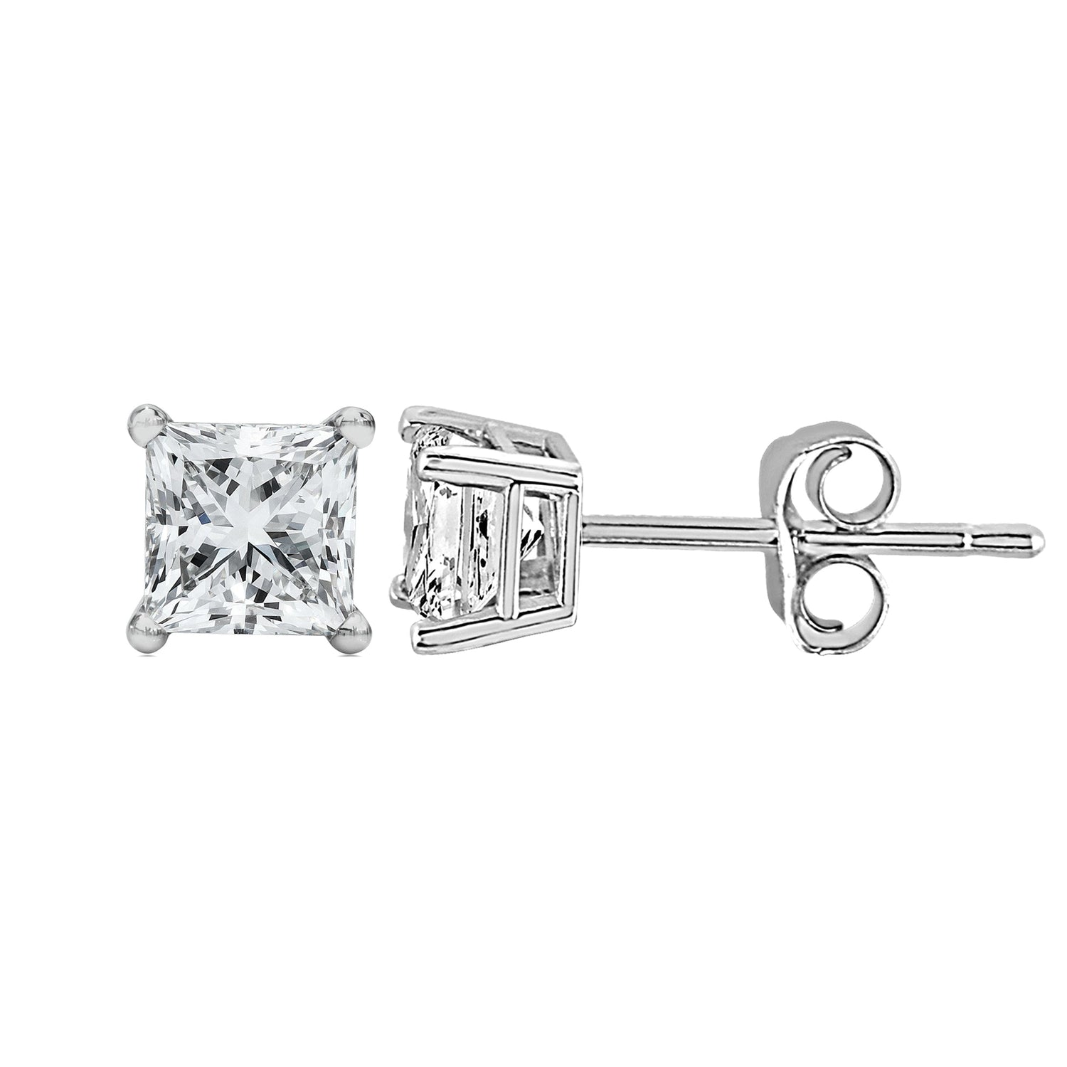 14K White Gold 1/2 Cttw Princess Cut Lab Grown Diamond Solitaire Stud Earrings (F-G Color, VS2-SI1 Clarity) by Bids.com