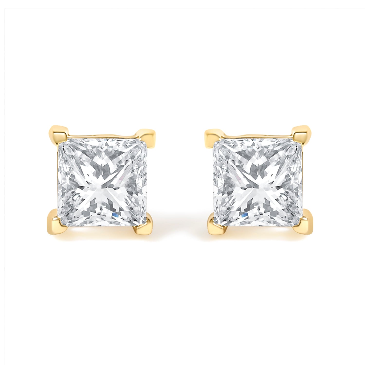 IGI Certified 3/8 Cttw Princess-Cut Square Diamond 4-Prong Solitaire Stud Earrings in 14K Yellow Gold (L-M Color, I1-I2 Clarity)