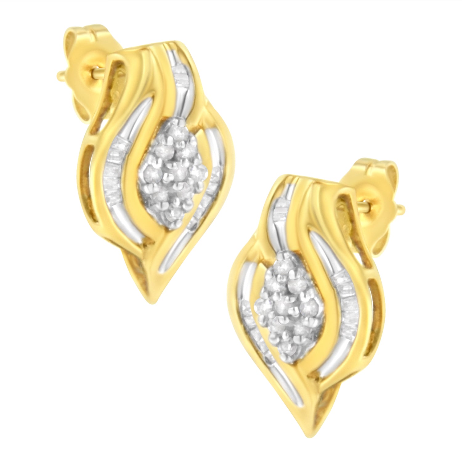 10K Yellow Gold 1/3 cttw Round-Cut Diamond Cluster and Swirl Stud Earrings (J-K Clarity, I2-I3 Color) by Bids.com