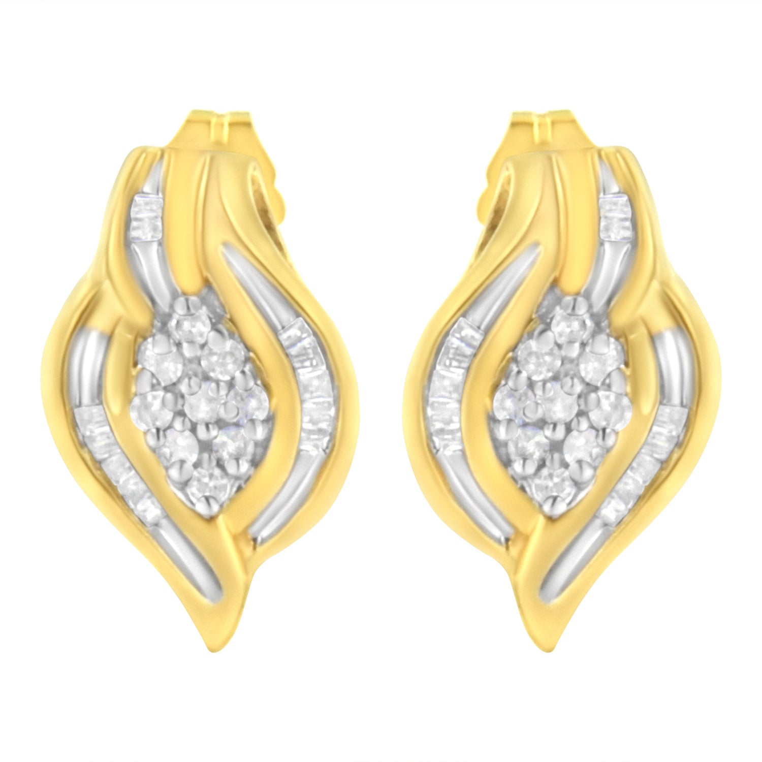 10K Yellow Gold 1/3 cttw Round-Cut Diamond Cluster and Swirl Stud Earrings (J-K Clarity, I2-I3 Color) by Bids.com